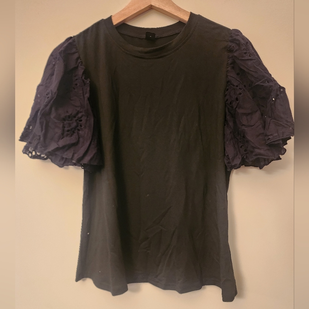 SHEIN - Embroidered Ruffle Sleeve Top - Small NWT